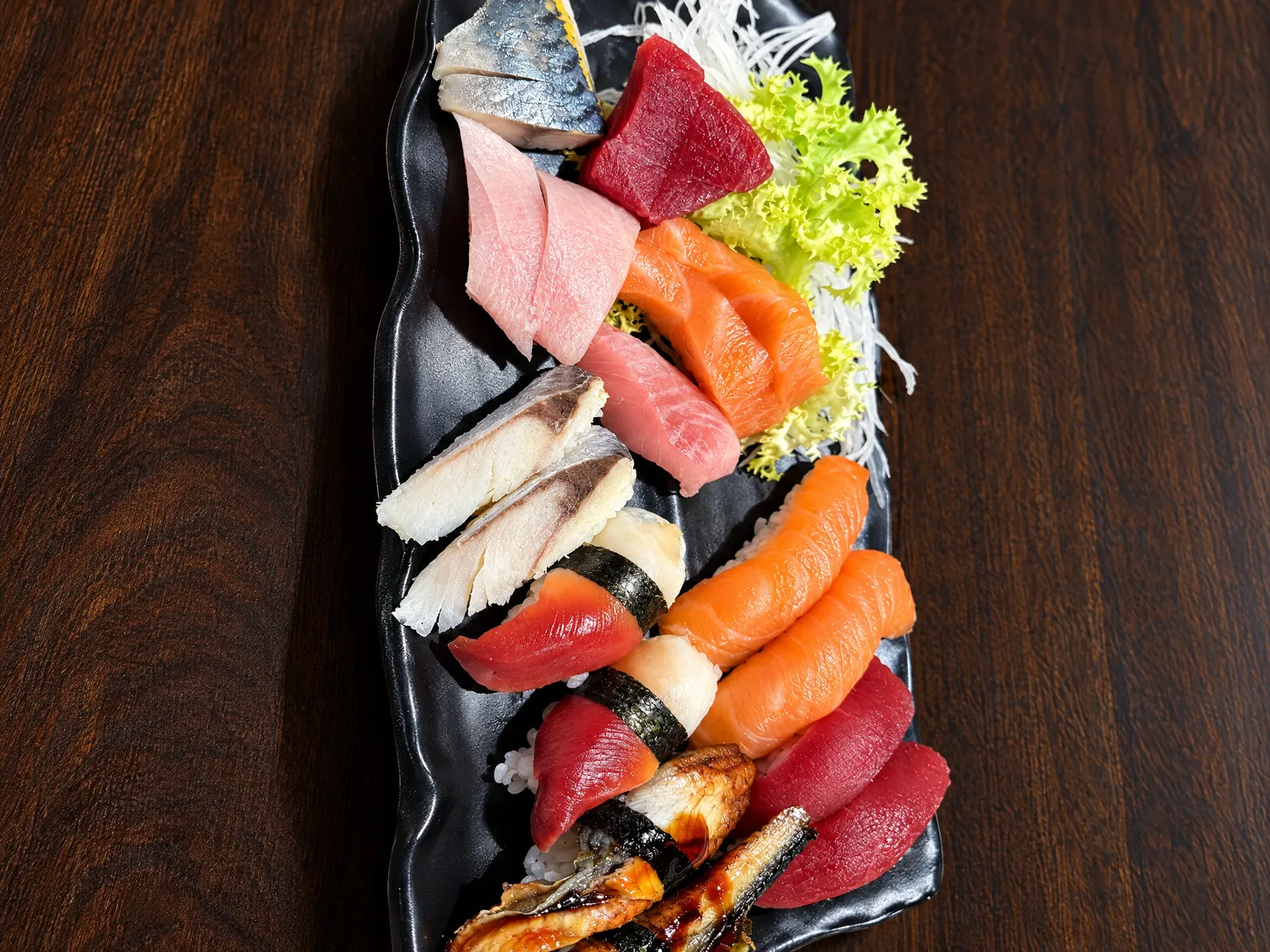 Sashimi and nigiri platter at Kikoo Sushi Upper West Side