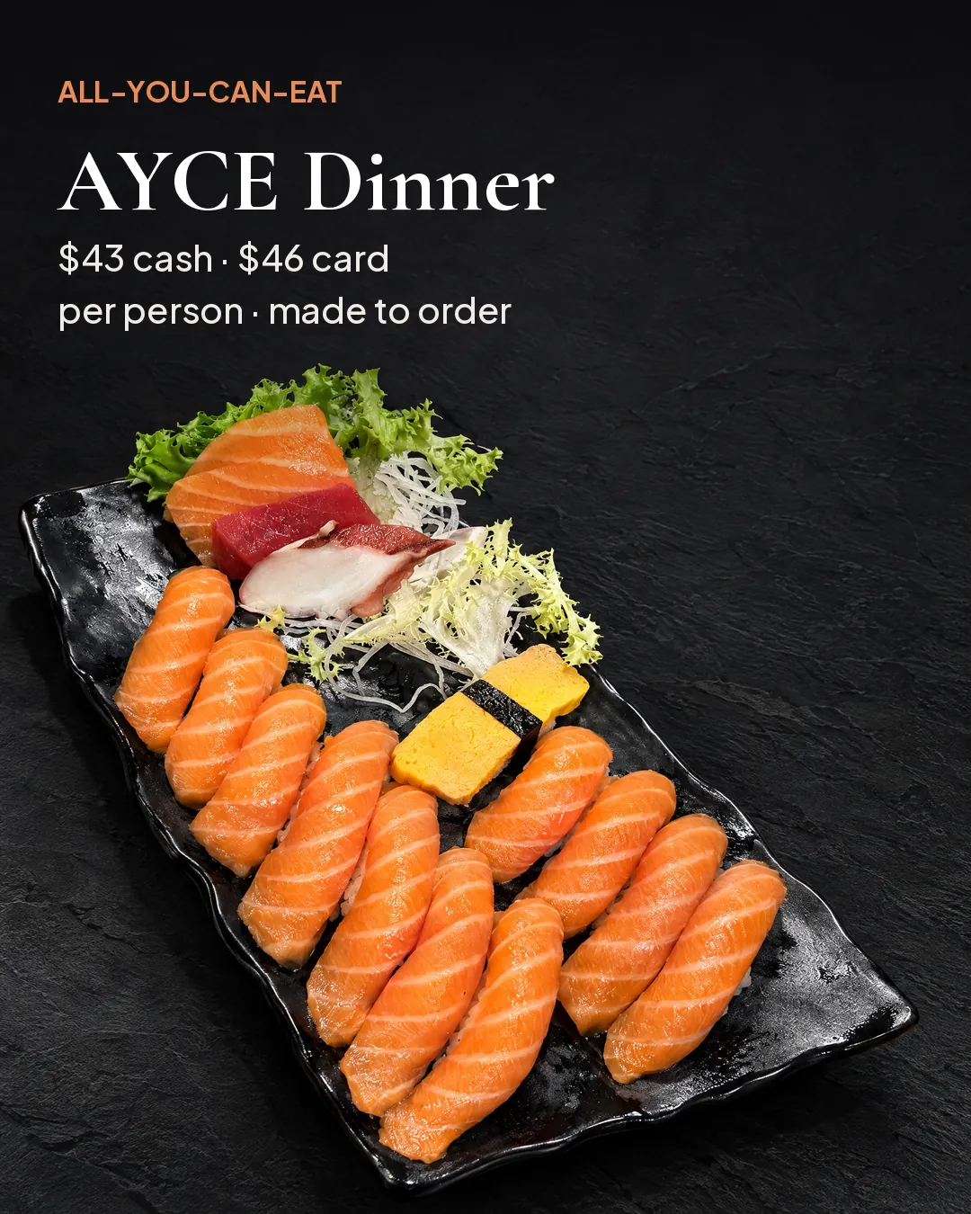 AYCE Dinner $43 cash or $46 card per person at Kikoo Sushi Upper West Side