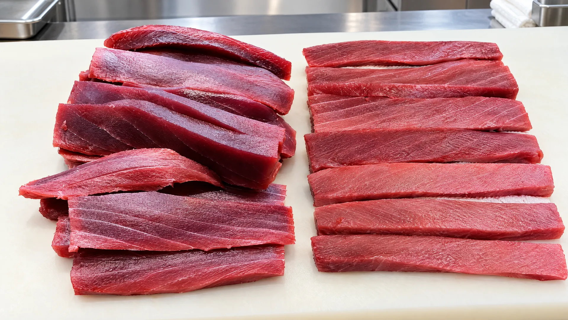 Fresh tuna loin blocks cut in-house at Kikoo Sushi